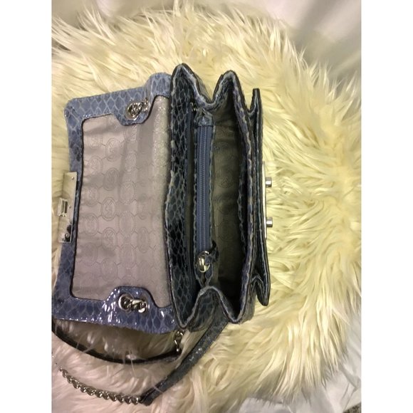 Michael Kors Aquamarine Python Embossed Leather Sloan Studded Shoulder Bag - Picture 7 of 11